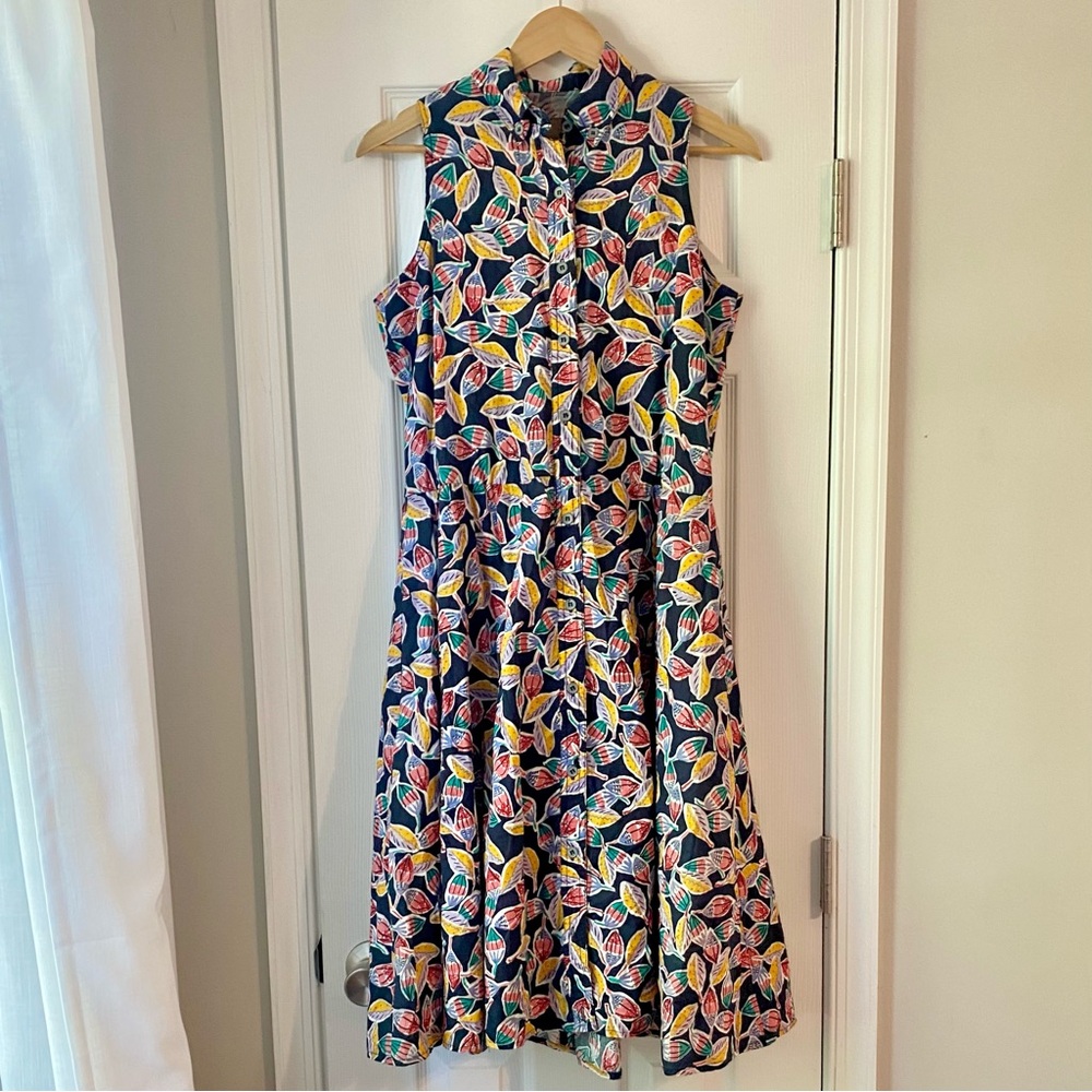 LIZ CLAIBORNE vintage 100% cotton sleeveless shirt dress w/ colorful print, EUC